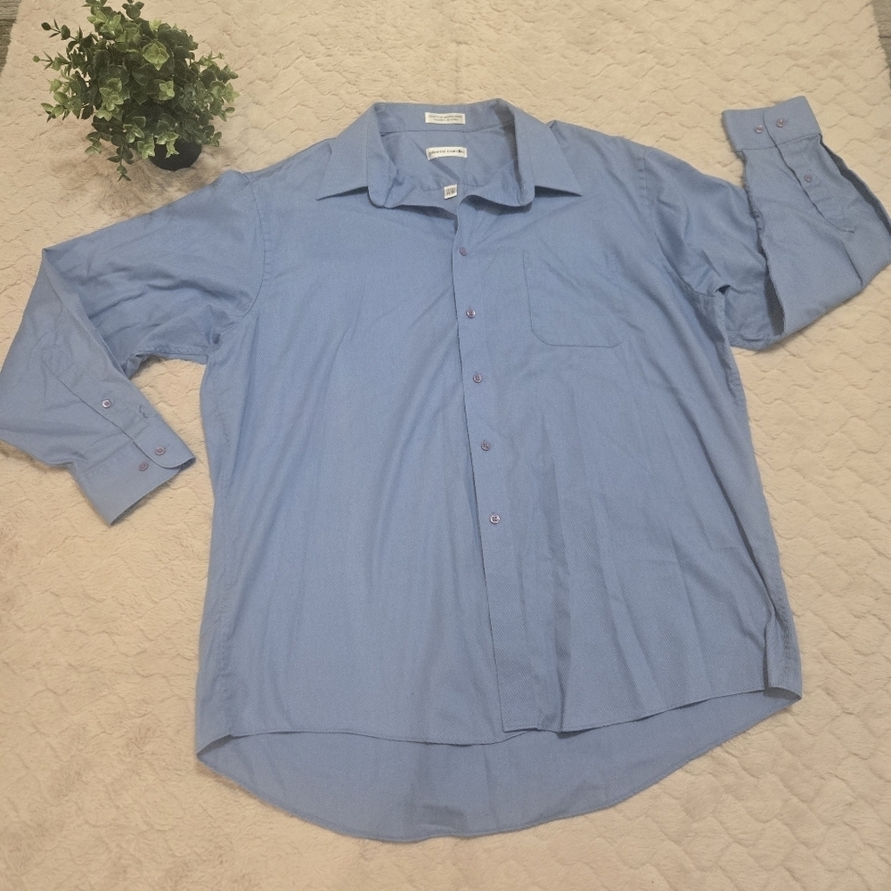 Pierre Cardin Mens Blue Button-Up Dress Shirt, Size 17-17.5 - 34/35